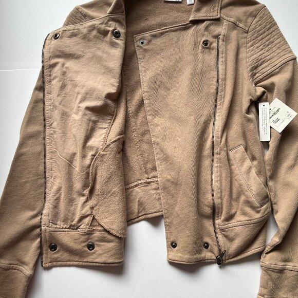 NWT BP Washed Cotton  Soft Moto Jacket Full Zip Coat Camel Tan Neutral Sz XS - Picture 9 of 14